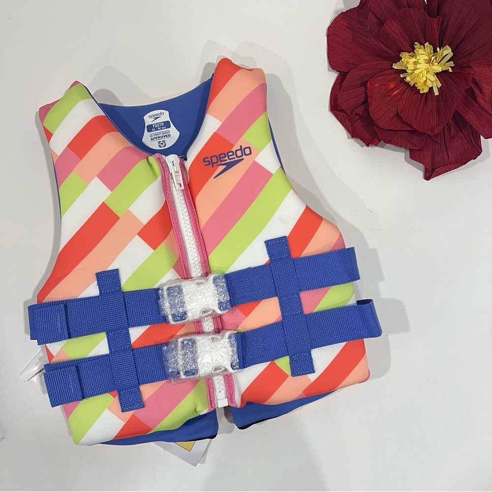 Speedo Kids Swim Vest - Multicolor Pink & Coral - 50 to 90 lbs Big Kids